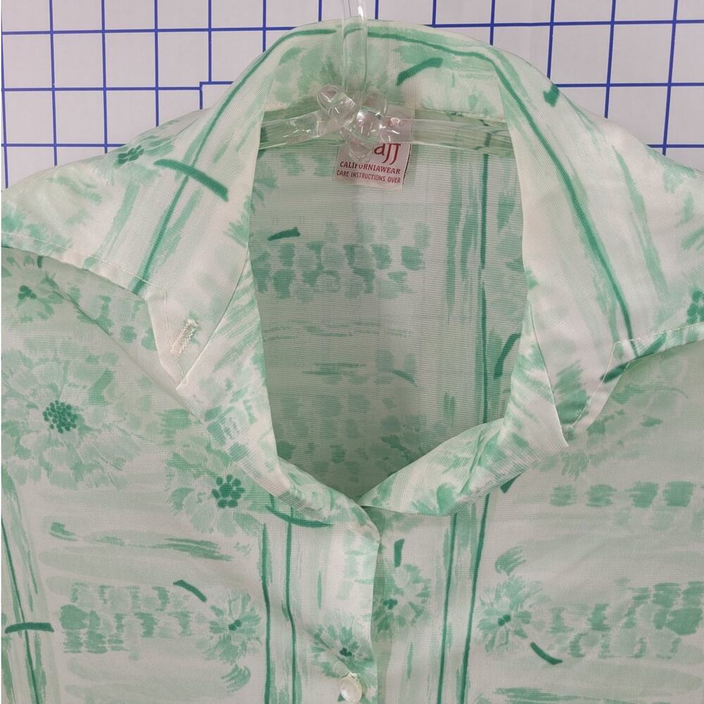 Vintage Graff Green Floral Short Sleeve Blouse Single Stitch Button Down‎ Top - Picture 6 of 12